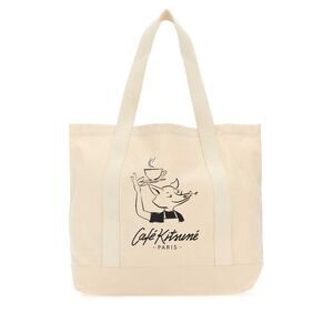 Cafe Kitsune Men Cream Canvas Shopping Bag